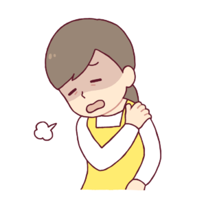 肩こりでため息をついている女性イラスト